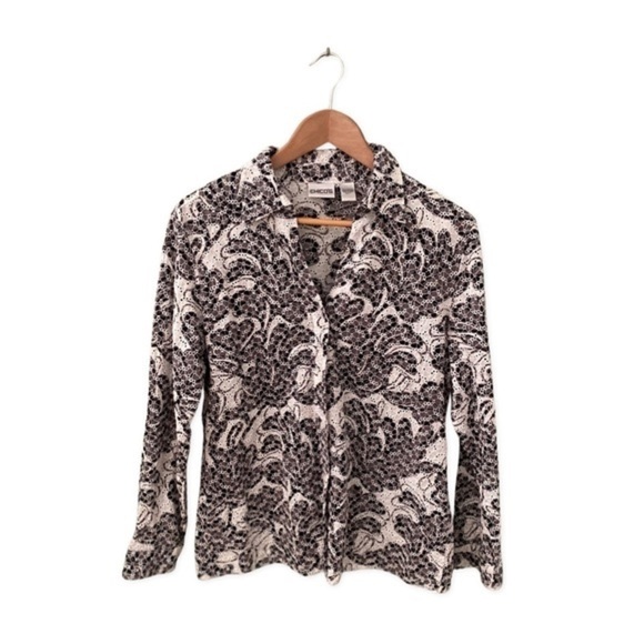 Chico's Tops - Chico's Eyelet Long Sleeve Floral Embroidered Button Down Blouse Sz. 2 (12/14-L)